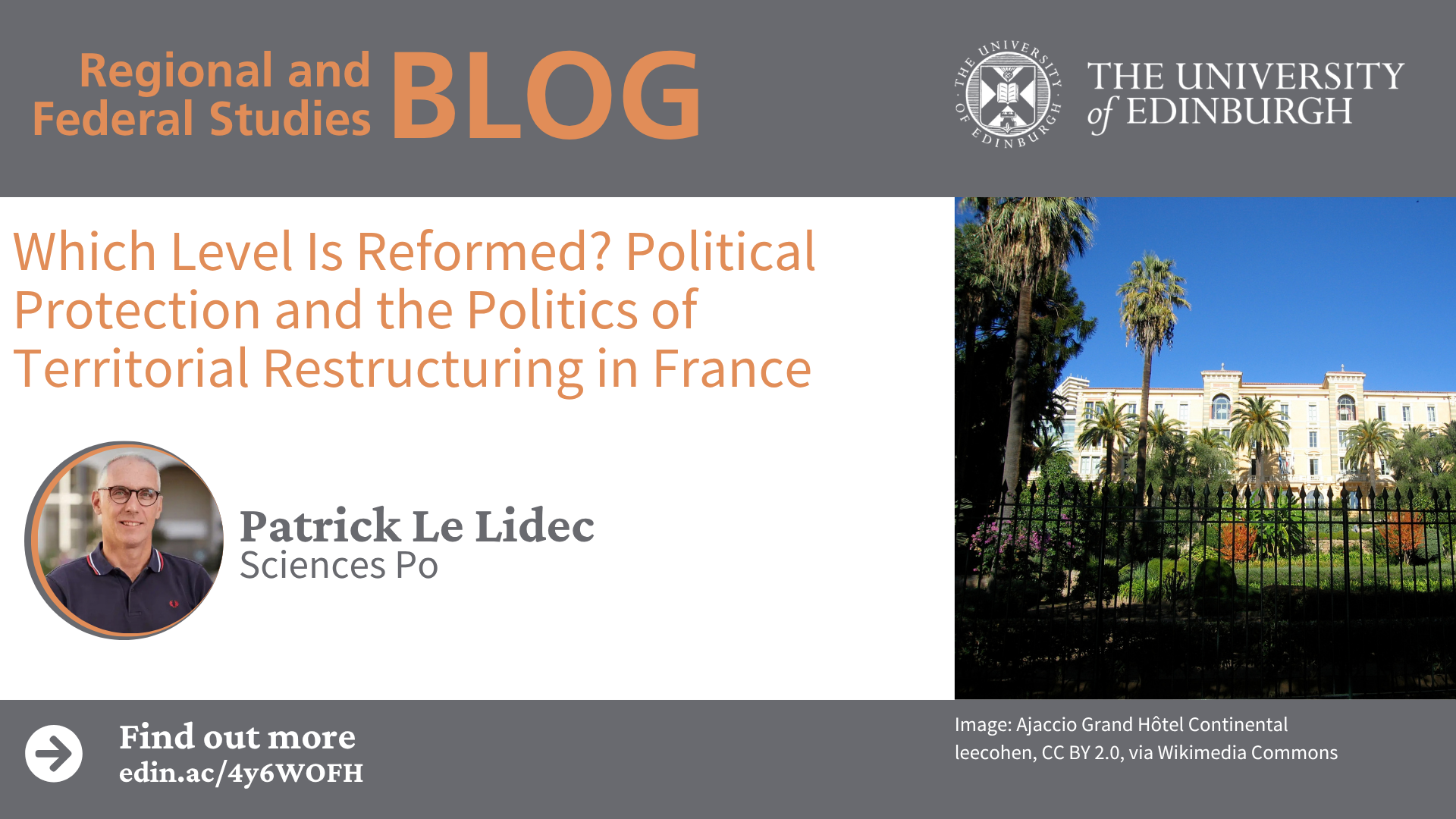 An image of the meeting place of the Corsican Assembly, the Grand Hôtel d'Ajaccio et Continental, Ajaccio, and an image of the author