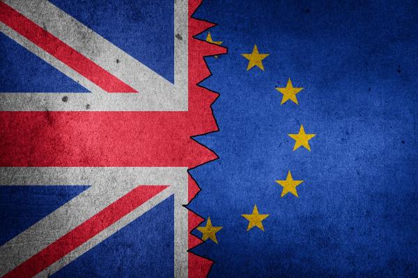 Half of the Union Jack and half of the EU flag