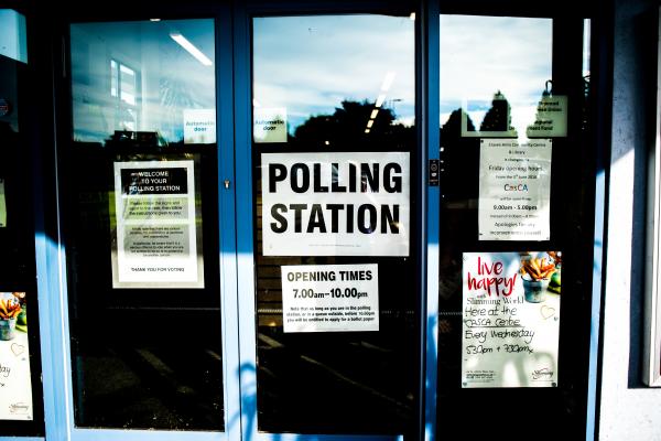 Doorway with polling station sign