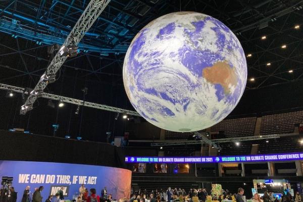 COP 26 globe in Blue Zone