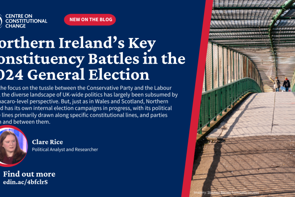 Northern Ireland's Key Constituency Battles in the 2024 General election. With pictures of the author Clare Rice and a footbridge in Belfast. 