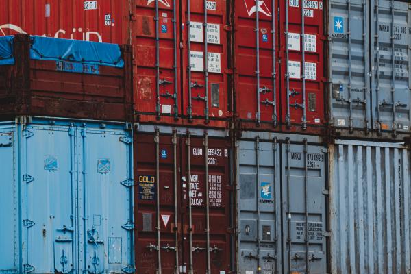 Photo of stacked shipping containers